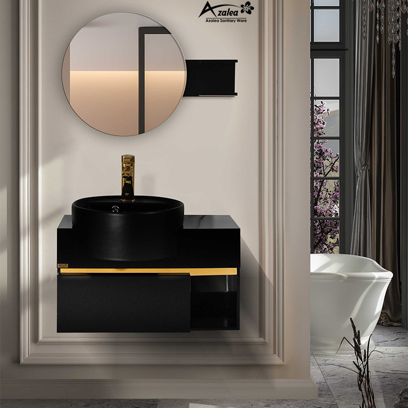 ست کابینت و روشویی آزالیا مدل Milana70M2 به همراه آینه گرد و شلف