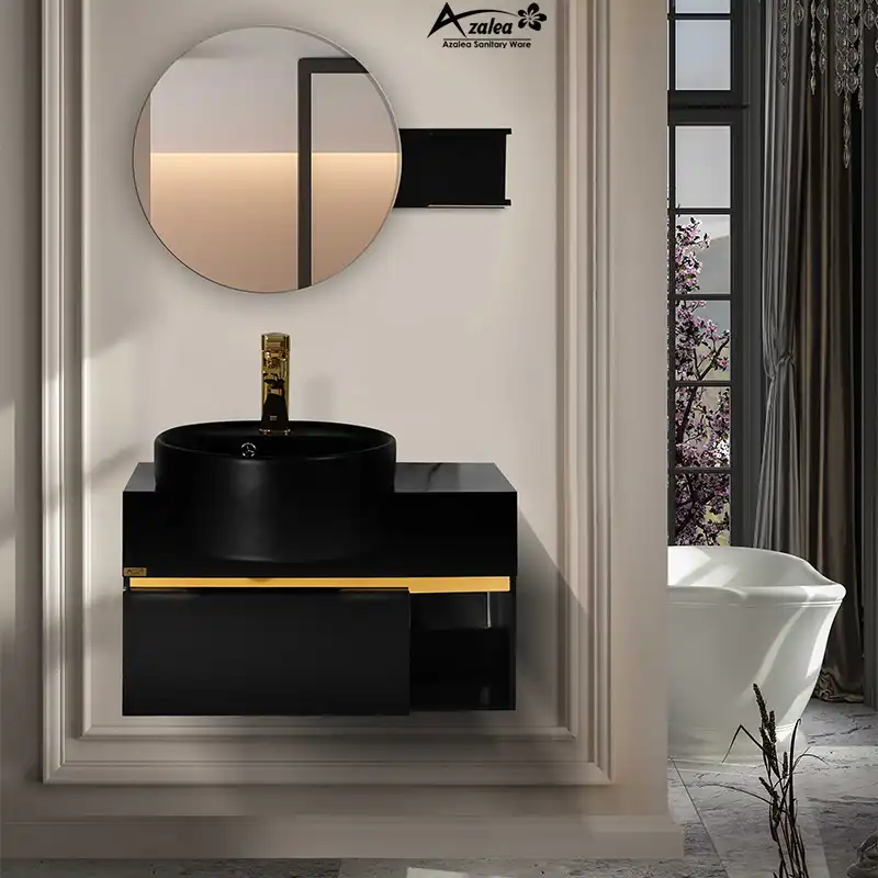 ست کابینت و روشویی آزالیا مدل Milana70M2 به همراه آینه گرد و شلف