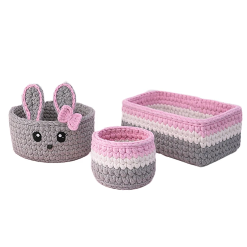 سبد قلاب بافی تریکو طرح نوزادی کد 0069 مجموعه 3 عددی