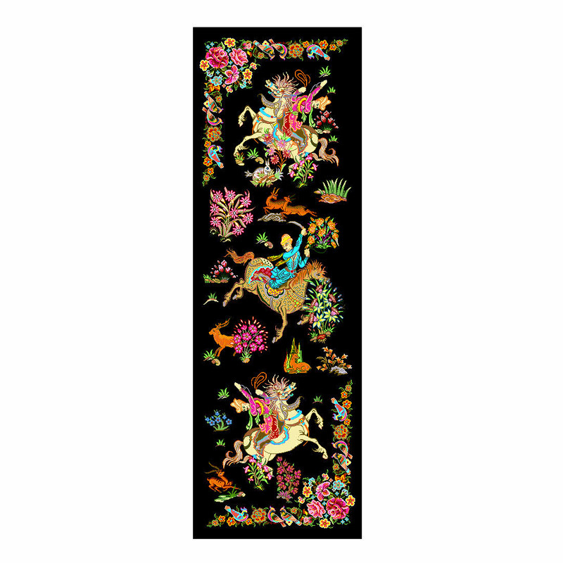 نخ و نقشه تابلوفرش مدل شکارگاه تمام ابریشم