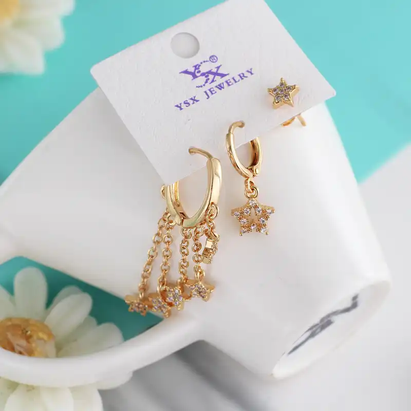 گوشواره زنانه وای اس ایکس مدل ear662 بسته سه عددی