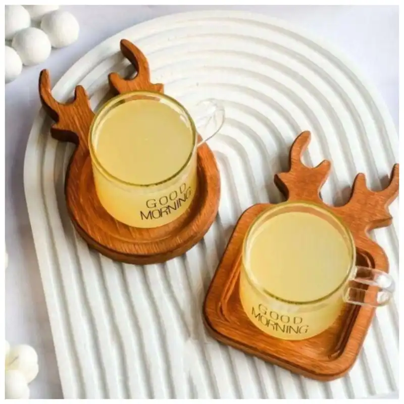 زیر لیوانی مدل گرد چوبی طرح شاخ گوزن کد 1001