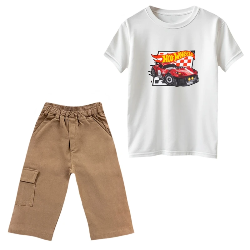 ست تی‌شرت و شلوارک پسرانه مدل مسابقه ماشینها