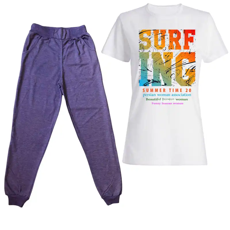 ست تی شرت آستین کوتاه و شلوار زنانه مدل 349