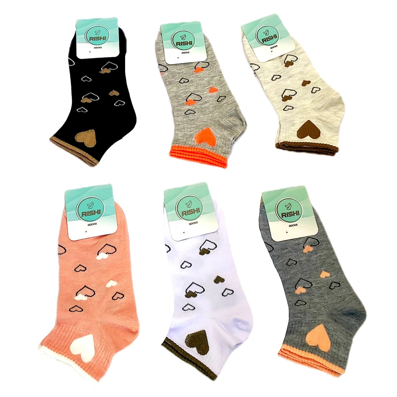 جوراب ساق کوتاه زنانه مدل قلبی بسته 6 عددی