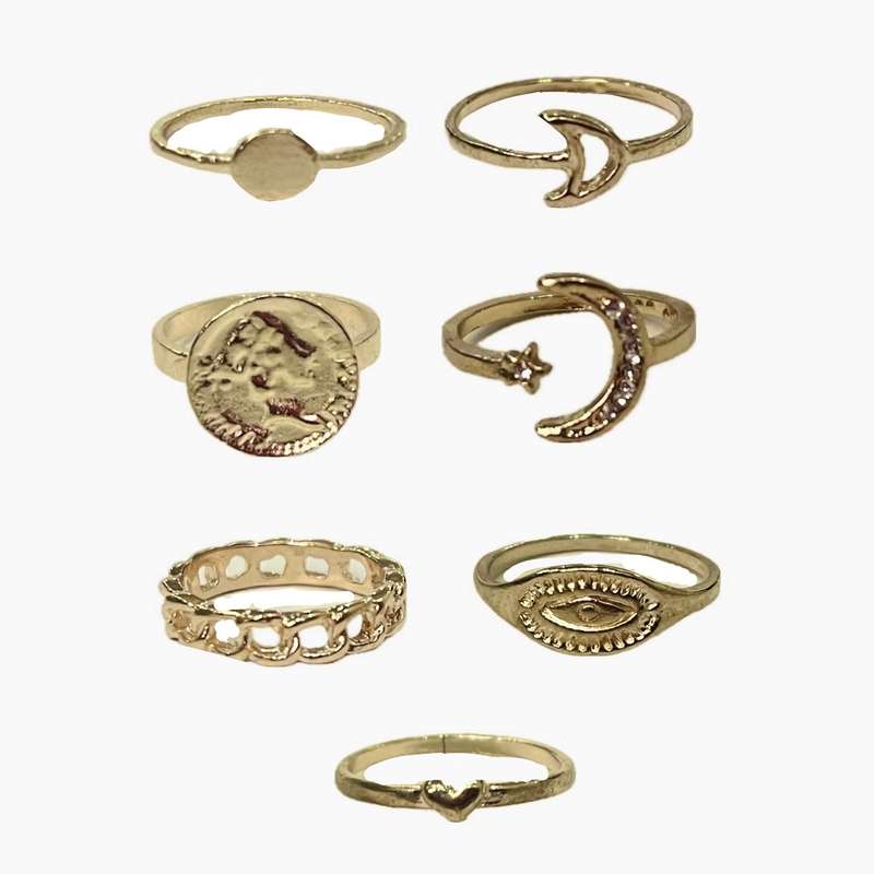 انگشتر زنانه مدل ماه و ستاره بسته 7 عددی