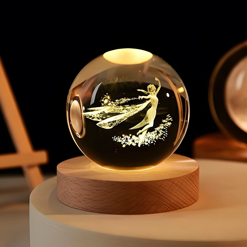 چراغ رومیزی مدل گوی کریستالی چراغدار طرح دختر فرشته کد 91071-2 I