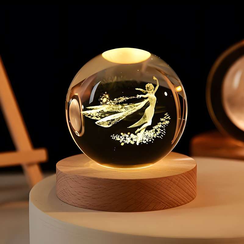 چراغ رومیزی مدل گوی کریستالی چراغدار طرح دختر فرشته کد 91071-2 I