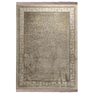 فرش ماشینی 1200شانه زمرد مشهد زمینه کرم حاشیه صدفی طرح پتینه