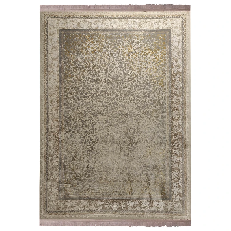 فرش ماشینی 1200شانه زمرد مشهد زمینه کرم حاشیه صدفی طرح پتینه