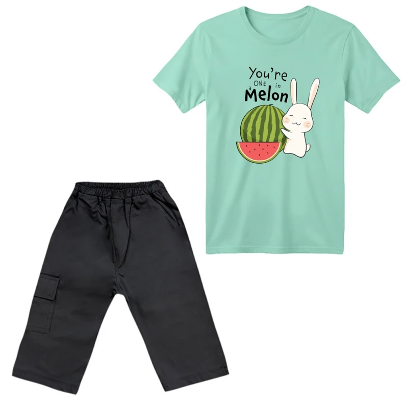 ست تی‌شرت آستین کوتاه و شلوارک دخترانه مدل خرگوش یلدایی کد 3