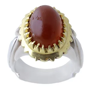 انگشتر نقره مردانه  بازرگانی میلادی مدل عقیق یمن گنبدی رکاب دستساز کد AM_1064