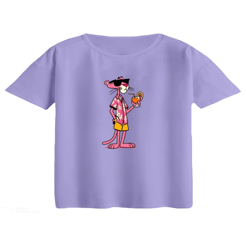 کراپ تی‌شرت آستین کوتاه زنانه مدل پلنگ صورتی