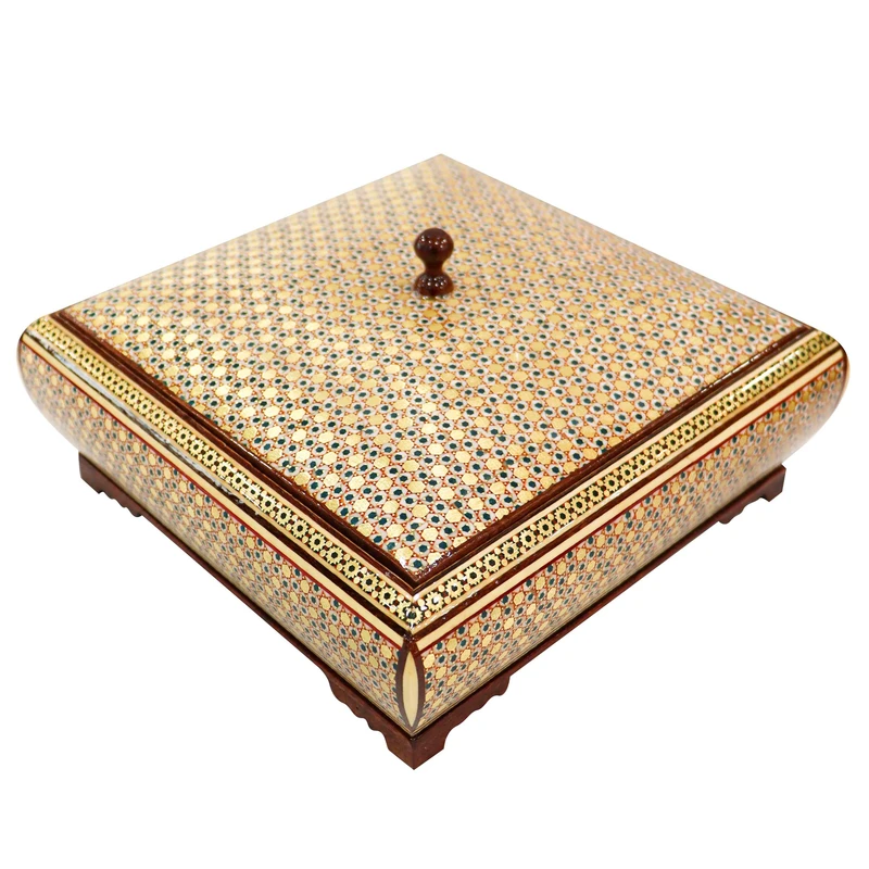 شکلات خوری خاتم کاری چوبی صنایع دستی فاخر مدل صادراتی طرح مربع کد Square20