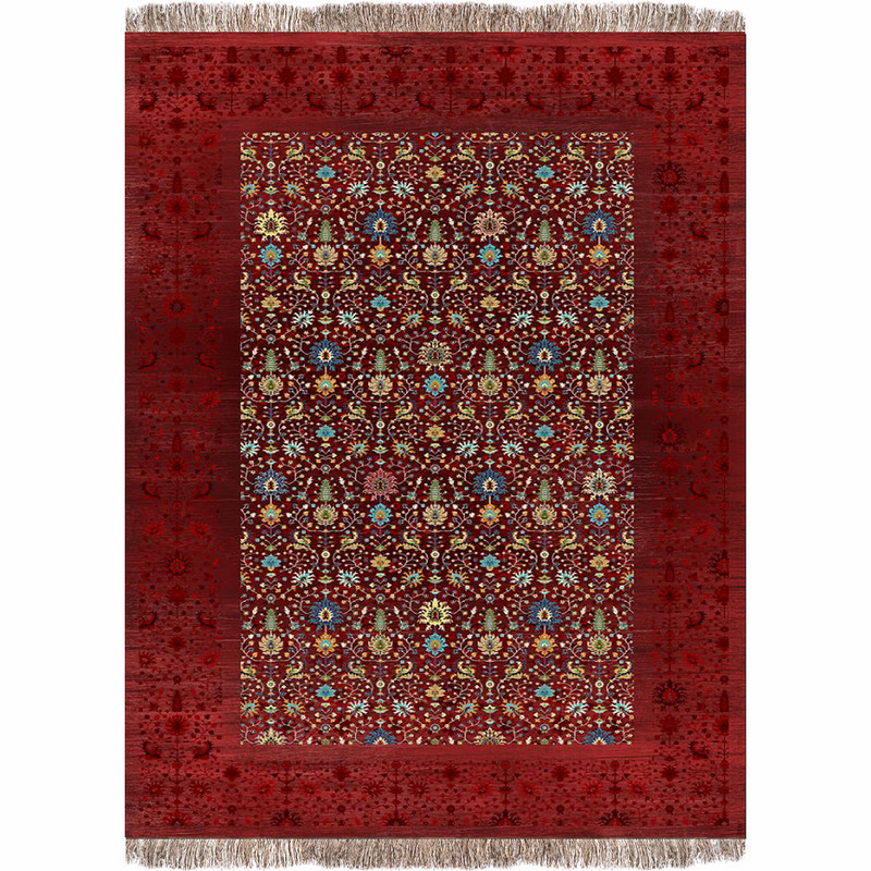 فرش ماشینی 700 شانه زمینه لاکی حاشیه لاکی پردیسان دلیجان کد c1067