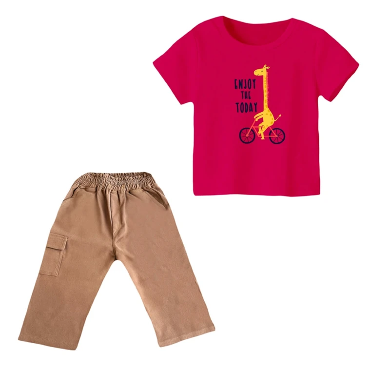 ست تی شرت و شلوارک پسرانه مدل زرافه کد ۳