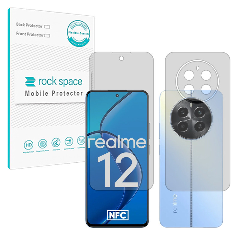 محافظ صفحه نمایش شفاف راک اسپیس مدل Resistant مناسب برای گوشی موبایل ریملی 12 4G به همراه محافظ پشت گوشی موبایل 
