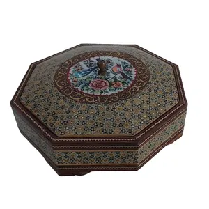 شکلات خوری خاتم کاری مدل هشت گوش گل و مرغ کد 136