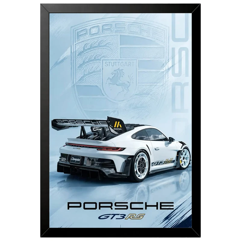 تابلو بکلیت طرح ماشین و خودرو پورشه PORSCHE 911 GT3 RS مدل B-az1041 فریم مشکی
