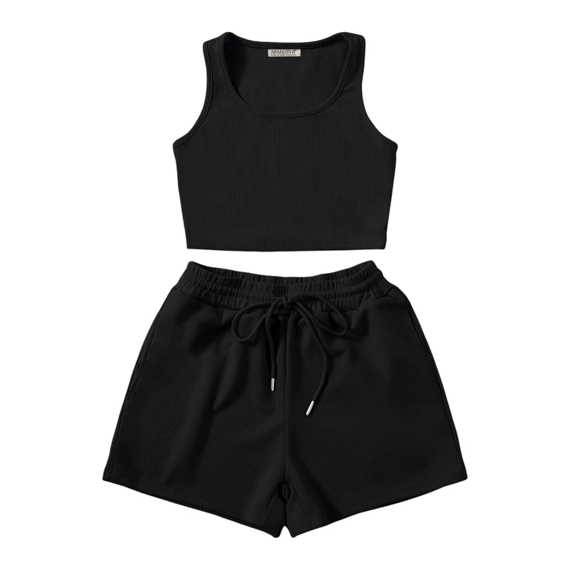 ست کراپ تاپ و شلوارک زنانه آرمادیا مدل کبریتی یقه اسکوپی کد BK16