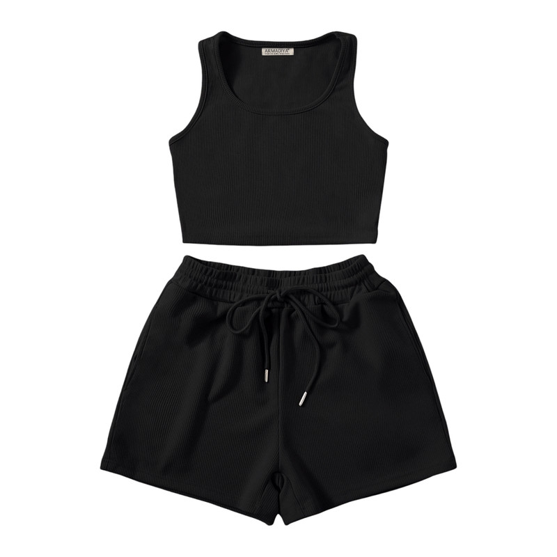 ست کراپ تاپ و شلوارک زنانه آرمادیا مدل کبریتی یقه اسکوپی کد BK16