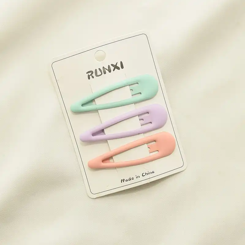 گیره مو زنانه مدل تق تقی بادامی شمعی پاستیلی بسته 3 عددی