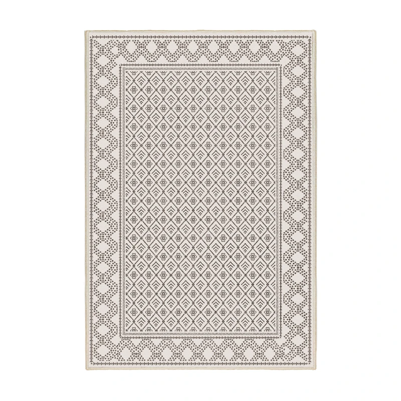 فرش ماشینی 1000 شانه اورکوم زمینه کرم حاشیه قهوه ای طرح مینیمال سودا کد OR.1119.01