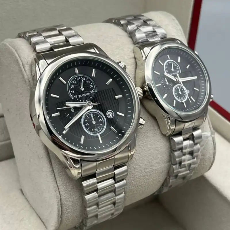 ست ساعت مچی عقربه ای زنانه و مردانه مدل تک موتوره تقویم دار کد 2