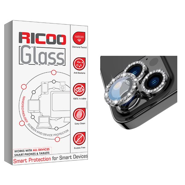 محافظ لنز دوربین ریکو مدل RiC2 رینگی نگین دار مناسب برای گوشی موبایل اپل iPhone 14 Pro / 14 Pro Max / 15 Pro / 15 Pro Max
