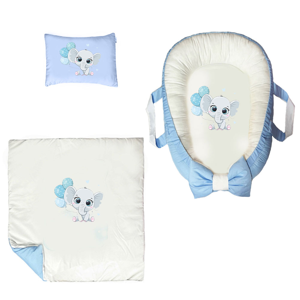 سرویس خواب سه تکه نوزاد ناریکو مدل گارد محافظ دار طرح فیل کوچولو کد 0155