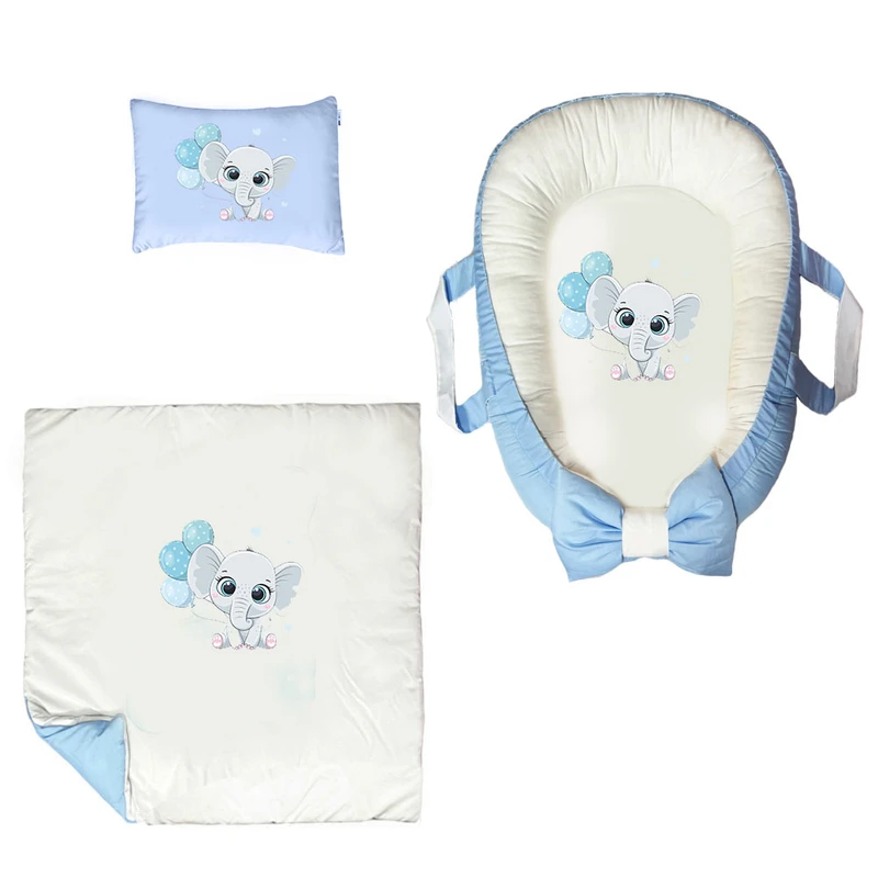 سرویس خواب سه تکه نوزاد ناریکو مدل گارد محافظ دار طرح فیل کوچولو کد 0155