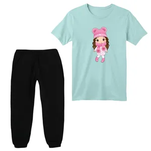 ست تی شرت آستین کوتاه و شلوار راحتی بچگانه مدل دخترک کد 15