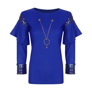 بلوز زنانه مدل 525 آستین پولک رنگ آبی