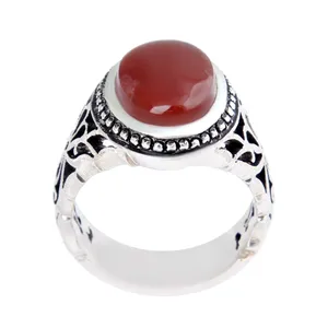 انگشتر نقره مردانه بازرگانی میلادی مدل سنگ عقیق یمانی رکاب دست ساز کد AM_2529