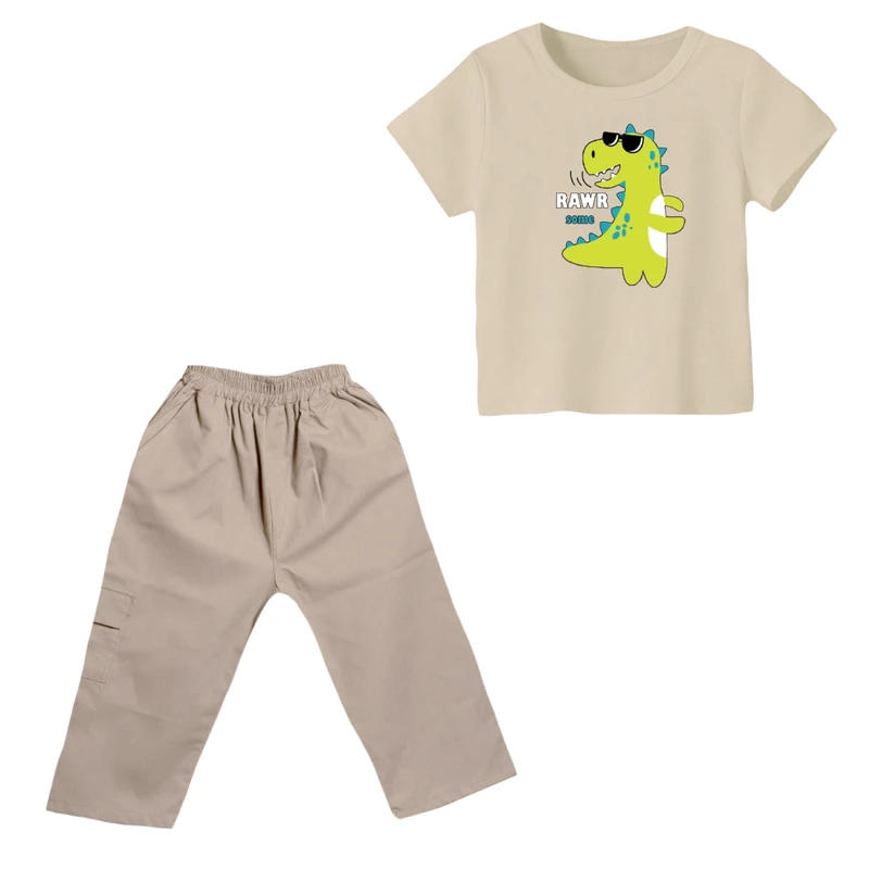 ست تی شرت و شلوارک پسرانه مدل دایناسور کد ۱۹