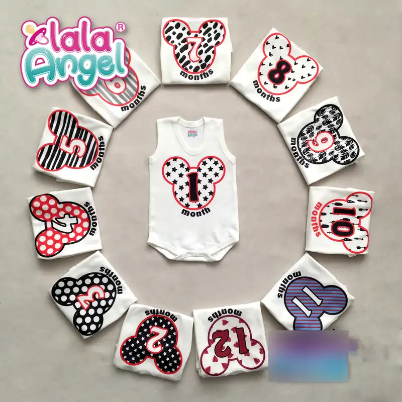 بادی نوزادی لالاآنجل مدل ماهگرد طرح میکی موس مجموعه 12 عددی