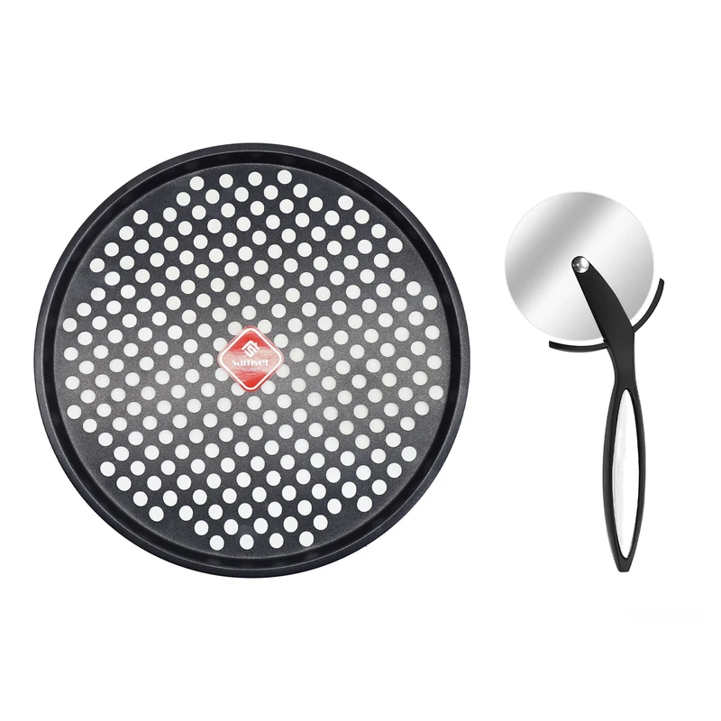 ظرف پخت پیتزا سام ست مدل مشبک همراه با پیتزا بر