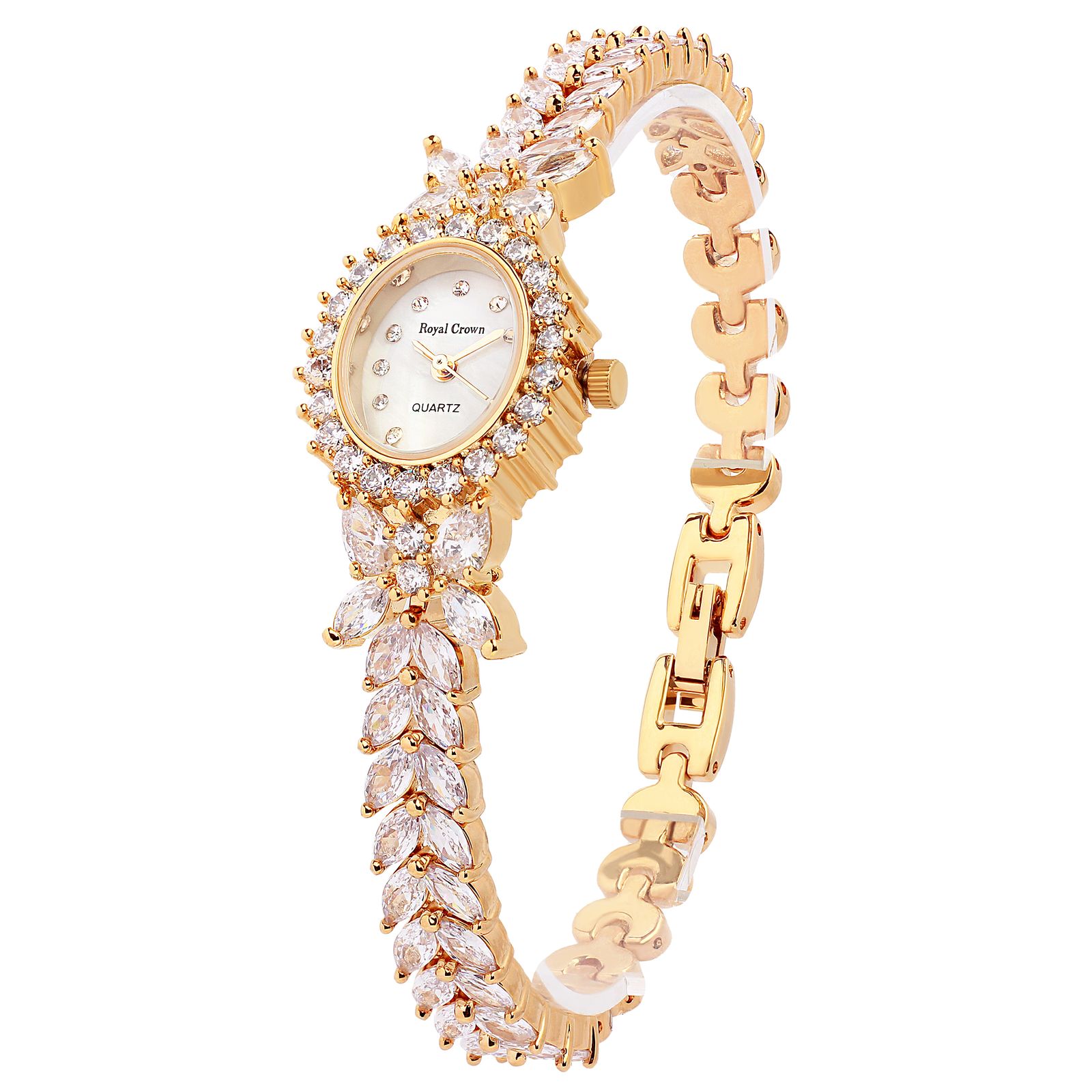 ساعت مچی عقربه ای زنانه رویال کرون مدل گلد نگین کاری - - 2