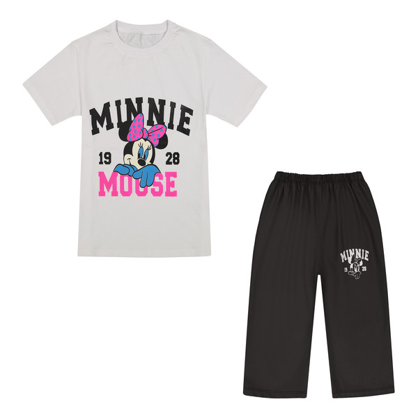 ست تی شرت آستین کوتاه و شلوارک دخترانه مدل MINNIE رنگ سفید