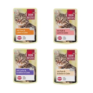 پوچ گربه بالغ دین بستس مدل collection طعم ماهی، بوقلمون، اردک، بره وزن 400 گرم مجموعه چهار عددی