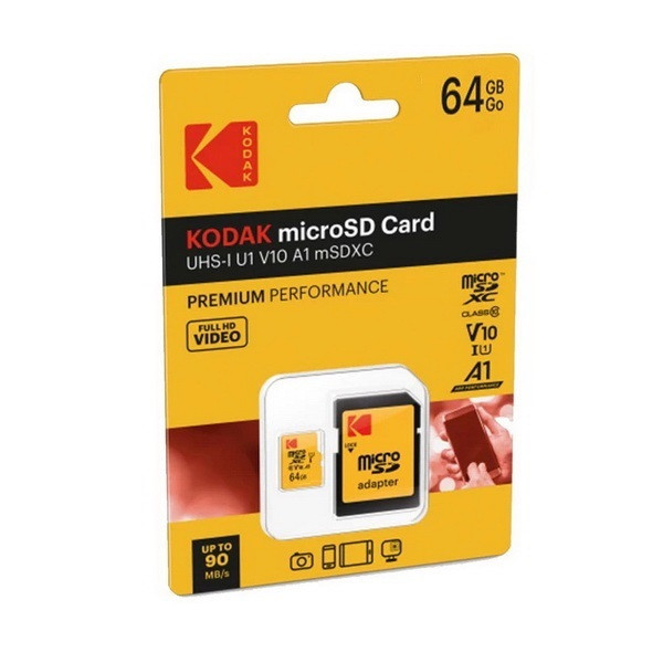 کارت حافظه SDHC کداک مدل V10 کلاس 10 استاندارد C10 سرعت 50mbps ظرفیت 64 گیگابایت به همراه آداپتور