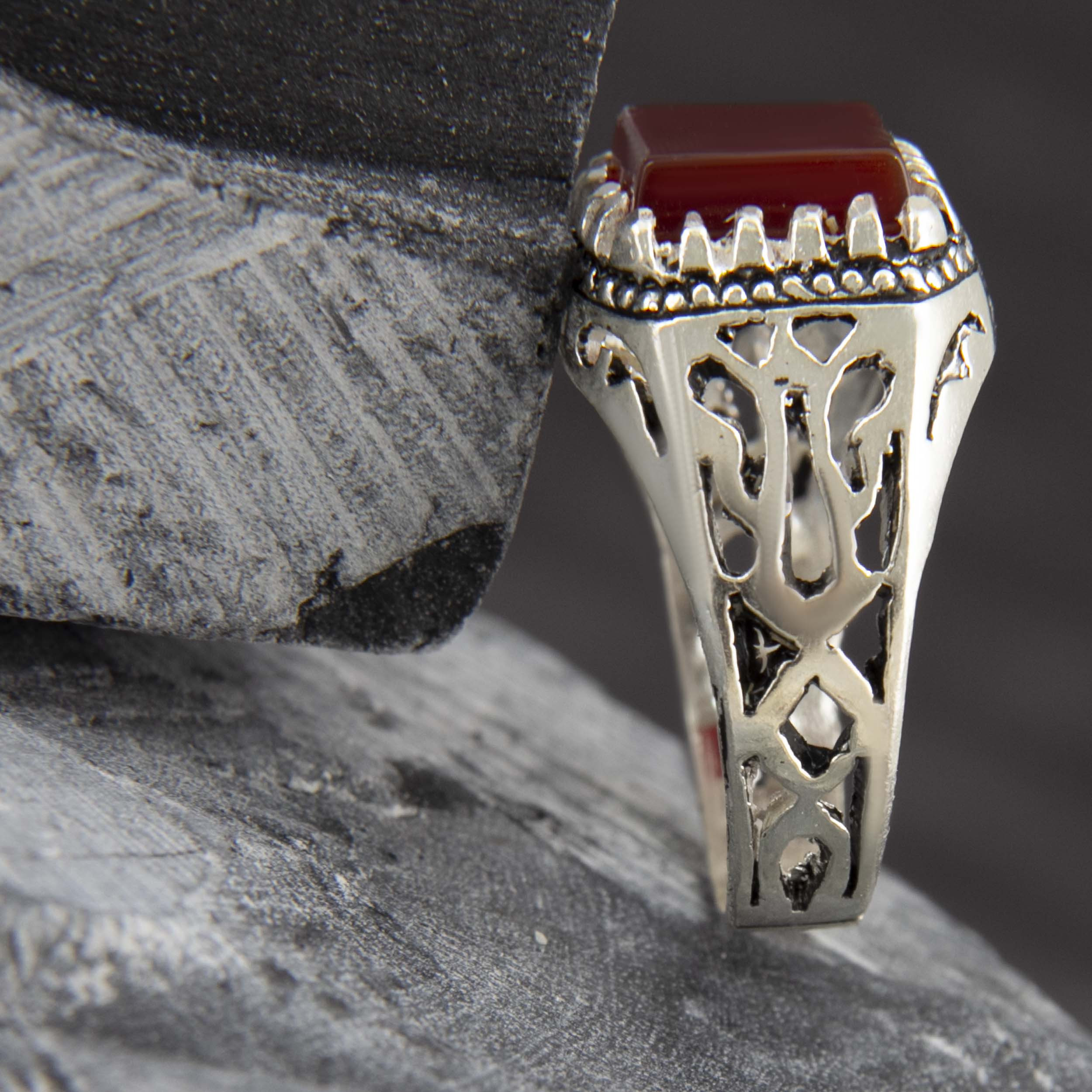 انگشتر نقره مردانه بازرگانی میلادی مدل سنگ عقیق یمنی رکاب سیلندری کد AM_2873