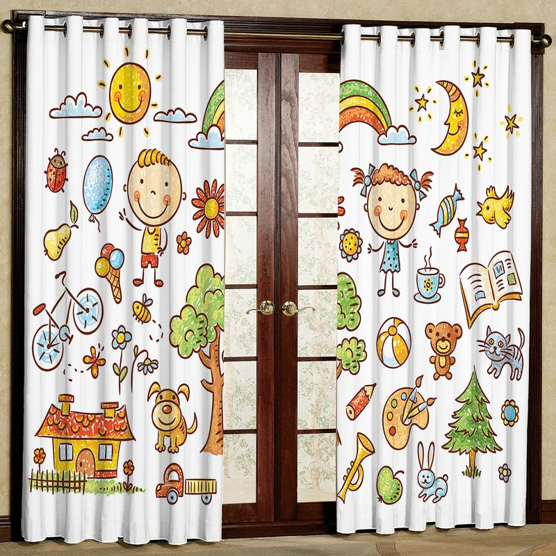 پرده مدل دختر و پسر نقاشی مخمل پانچی کد 1168L سایز 140x280 سانتی متر