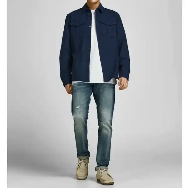 پیراهن اورشرت آستین بلند مردانه جک اند جونز مدل NAVY-12201405