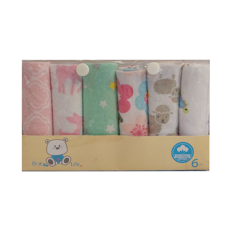 دستمال دست و صورت نوزاد بی بی فور لایف مدل 1958.1 طرح گلدار بسته 6 عددی