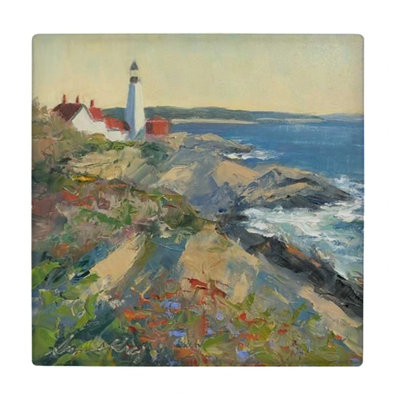 زیر لیوانی طرح نقاشی ساحل دریا و فانوس دریایی کد    3888679_2094