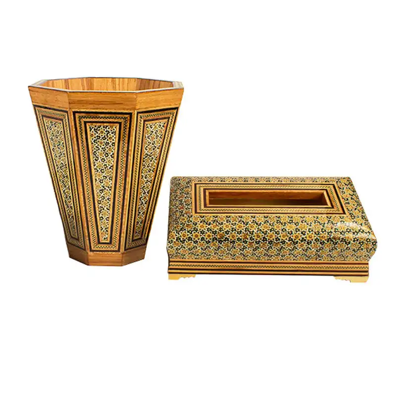ست جعبه دستمال کاغذی و سطل خاتم کاری کد 25 -1