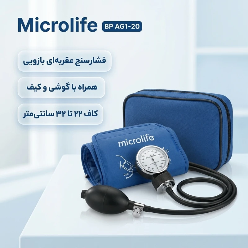 عکس شماره 2 : فشارسنج عقربه ای بازویی مایکرولایف مدل bp ag1-20 با دقت 3± میلی متر جیوه، دامنه سنجش 0 تا 300 میلی متر جیوه، پوار پرقدرت، مناسب بازو 22 تا 32 سانتی متر، همراه با گوشی سنجش ضربان قلب و کیف نگهداری