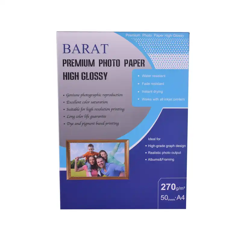 کاغذ چاپ عکس فتوگلاسه بارات مدل پرمیوم 270G RC سایز A4 بسته 50 عددی