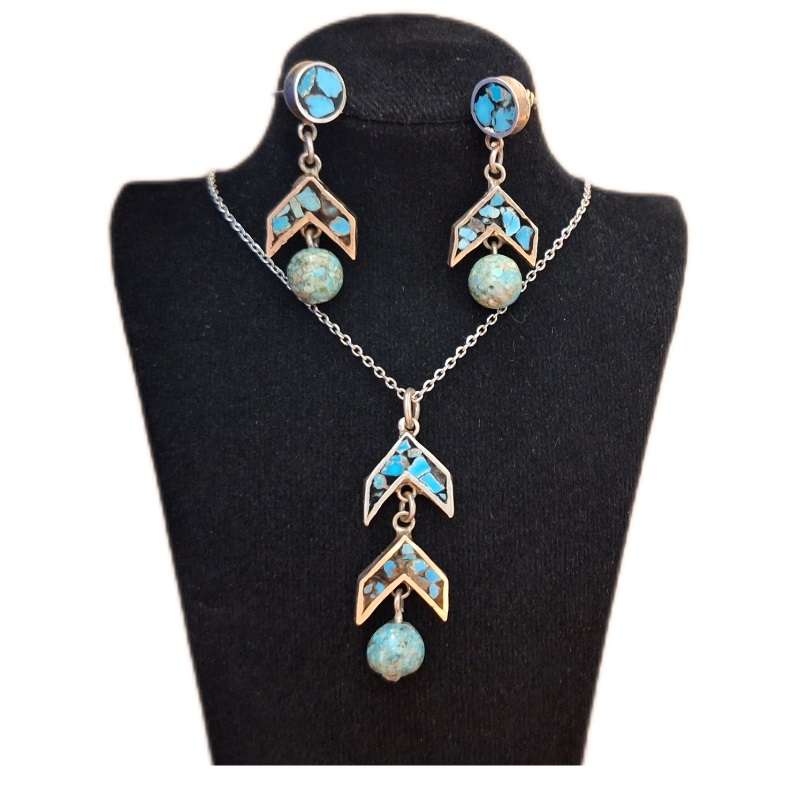 نیم ست نقره زنانه مدل فیروزه کوب کد ZIF148